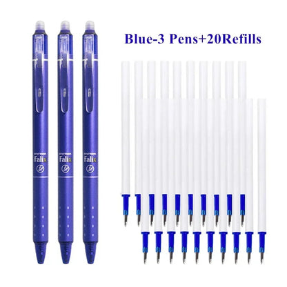 0.5mm Retractable Erasable Gel Pens Set – Black & Blue Ink with Refills, Built-in Eraser, Office & Exam Stationery Kit