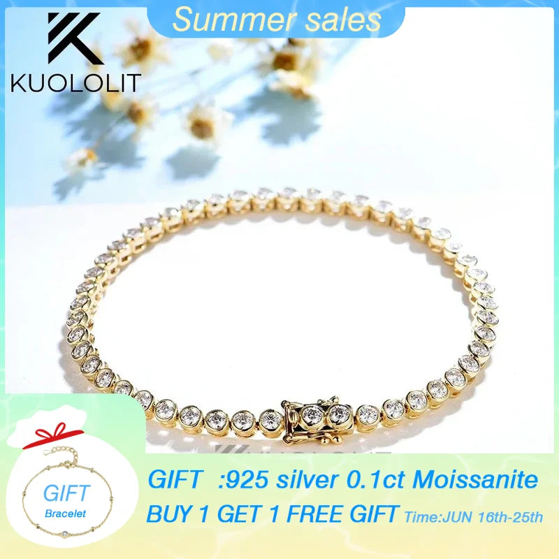 Kuololit Bezel Set Moissanite Tennis Bracelet – Solid 14K/10K/925 Silver, Round D VVS1 for Women, Engagement & Christmas Jewelry