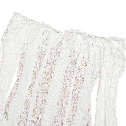 Suninheart White Off-Shoulder Bodycon Dress – 2025 Elegant Lace Long Sleeve Maxi Dress for Women, Wedding Guest Outfit