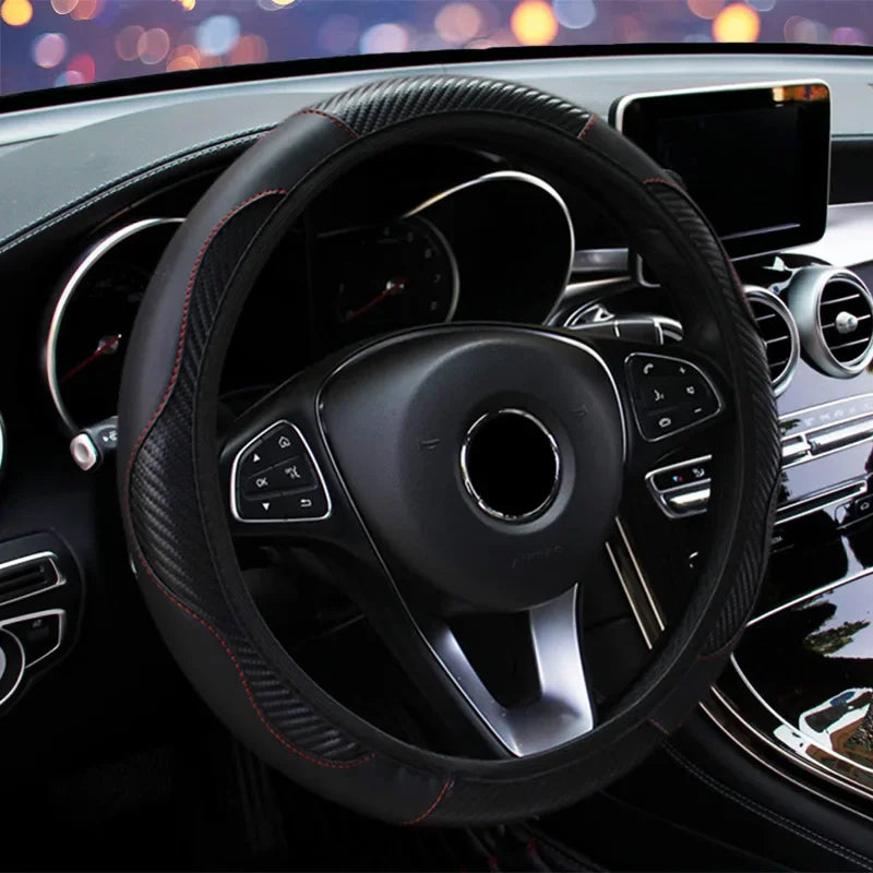 PU Leather Car Steering Wheel Cover — Breathable, Anti-Slip, 37-38cm Universal Car Accessory