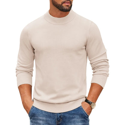 Men's Mock Turtleneck Ribbed Sweater - Heavyweight Slim Fit Warm Knit Pullover Casual Streetwear Top