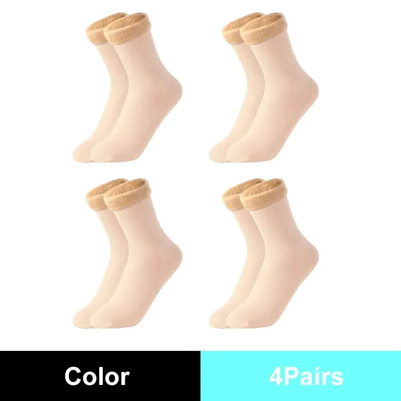 Winter Thermal Wool Socks for Women – Thick Cashmere Velvet Seamless Snow Socks, Black Unisex Warm Socks