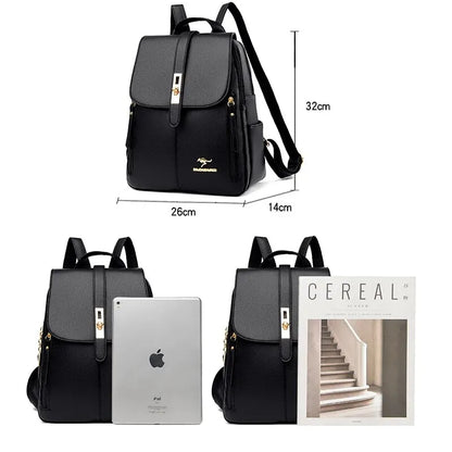 Luxury Women’s Leather Backpack - Black Vintage Casual Daypack, School Bag, and Rucksack for Girls