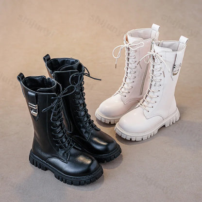 2025 Kids Knee-High Boots – Autumn British Style Girls’ Princess Boots, Zipper, Comfortable, Non-Slip & Buckle Design
