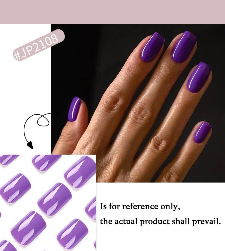 Solid Color Press-On False Nails Set – Square Shape Wearable Nail Art Tips with Glue, Fashion Manicure Accessories (Wholesale)
