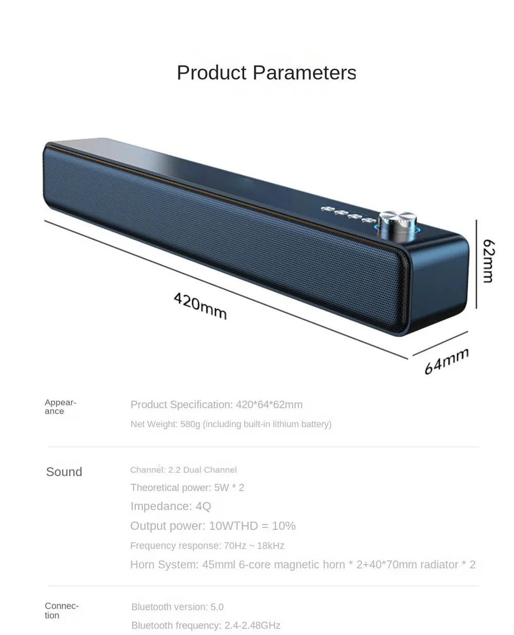 Original Bluetooth Soundbar Subwoofer - Wireless TV & Computer Speaker for Home Theater Music