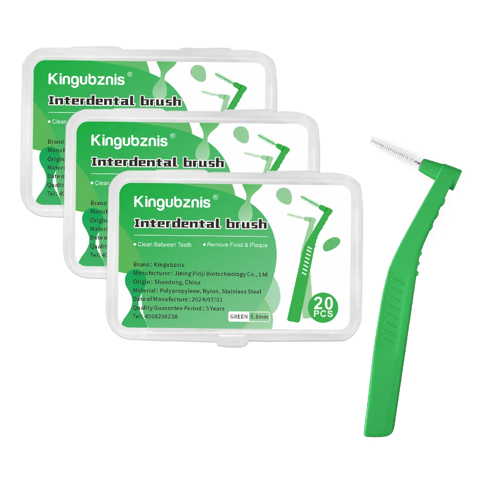 Kingubznis Interdental Brush Set - Stainless Steel Orthodontic Dental Floss Brushes with Angled Short Handle