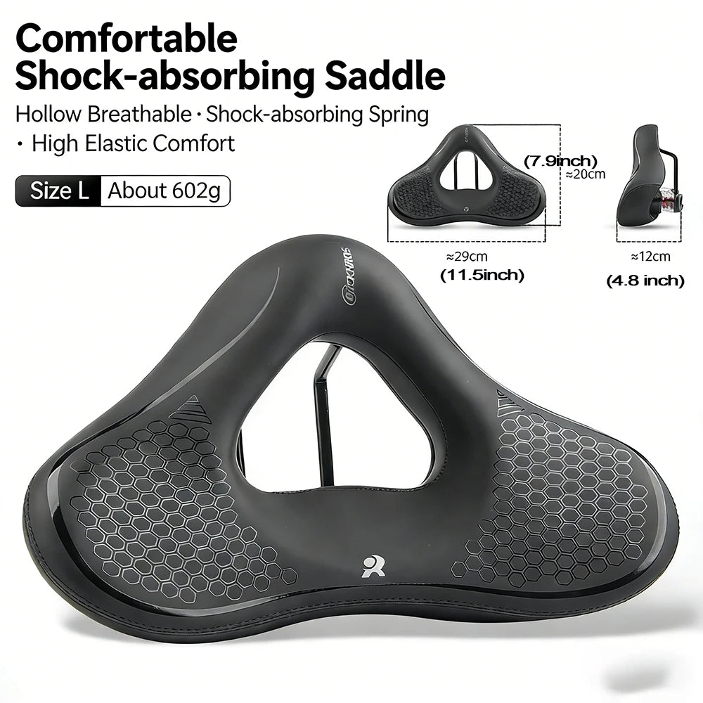 Ergonomic Bike Saddle - Thick Soft Shock-Absorbing Hollow Breathable Seat for Mountain & Road Bikes
