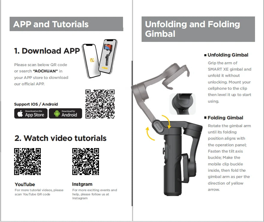 AOCHUAN 3-Axis Handheld Gimbal — Smartphone Stabilizer with Fill Light for iPhone & Android