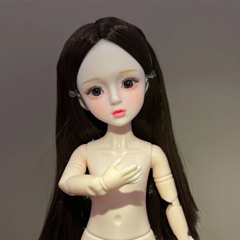 30cm 1/6 BJD Ball Jointed Doll – Starry Gray Eyes with Lolita Fashion Dress, DIY Toy Gift for Girls