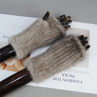 Women’s Winter Mink Fur Gloves – 100% Natural Fingerless Knitted Mittens for Warmth