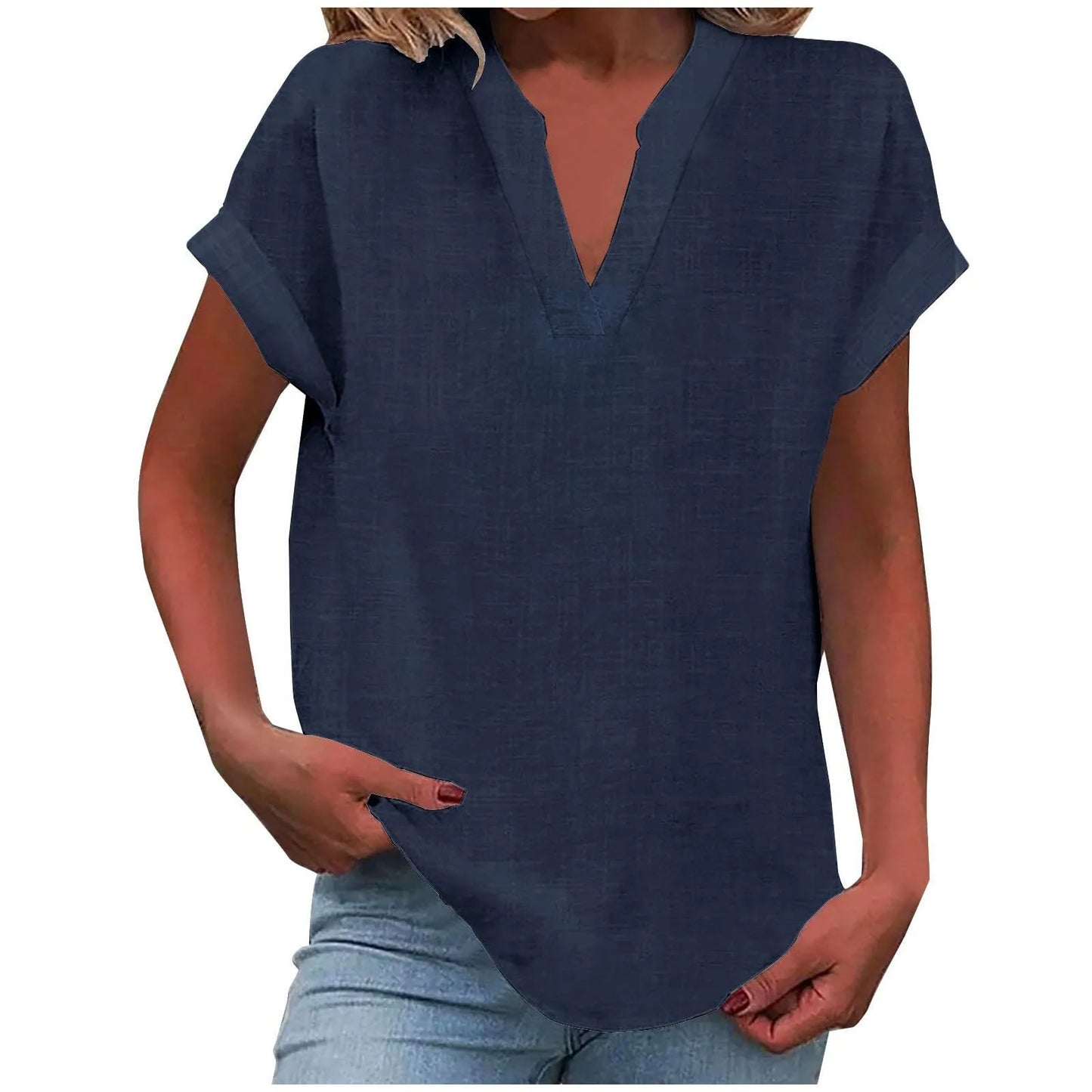Women’s Summer Cotton Linen V-Neck Button Down Shirt 2025 – Breathable Solid Color Casual Office Blouse