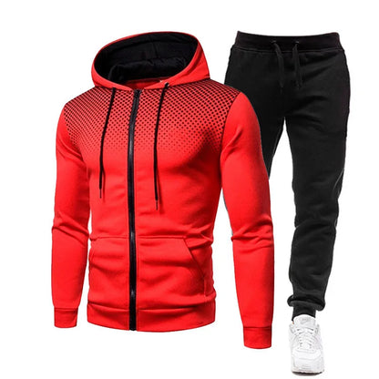 Men's Fleece Tracksuit Set – Solid Color Zip-Up Hoodie & Joggers | 2023 Fall/Winter Casual Sportswear
