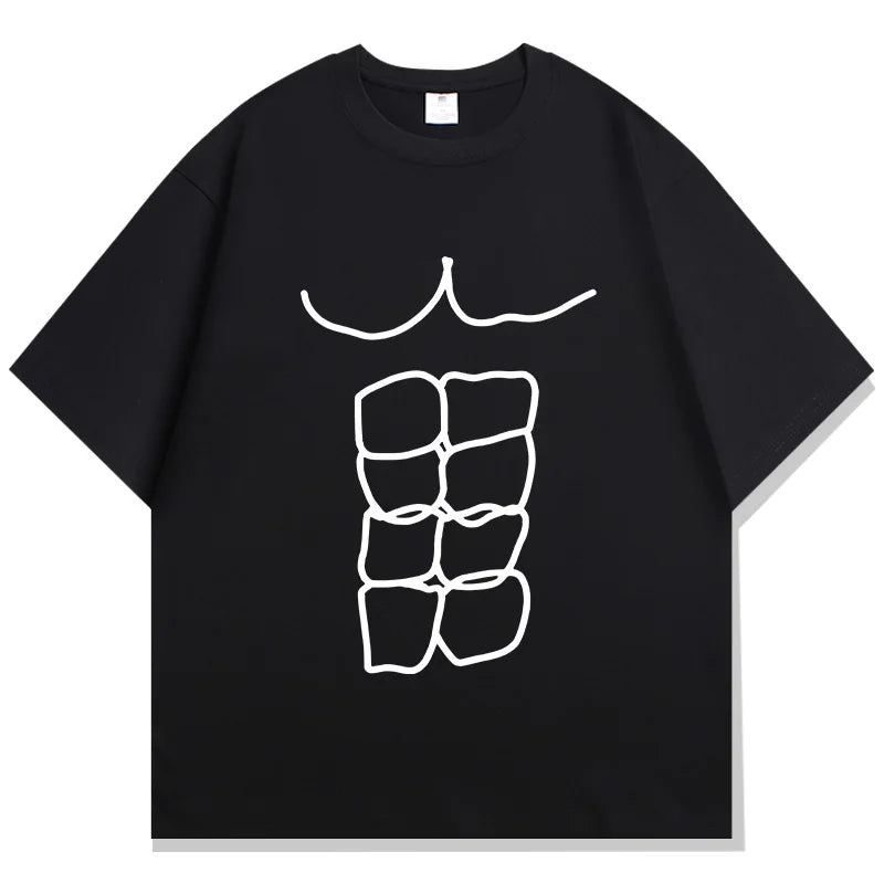 Fun Fitness Abdominal Muscle Print T-Shirt - Women's Short Sleeve Sports Graphic Top
