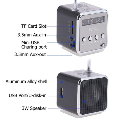 VIKEFON TD-V26 Mini Portable Bluetooth Speaker — TF Card, FM Radio, AUX Stereo Music Player for Outdoor & Party Use