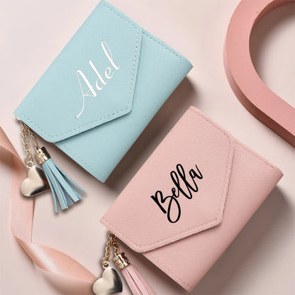Custom Engraved Leather Wallet for Women - Minimalist Card Bag, Perfect Bridesmaid Gift for Bridal Party, Wedding, and Bachelorette Favors