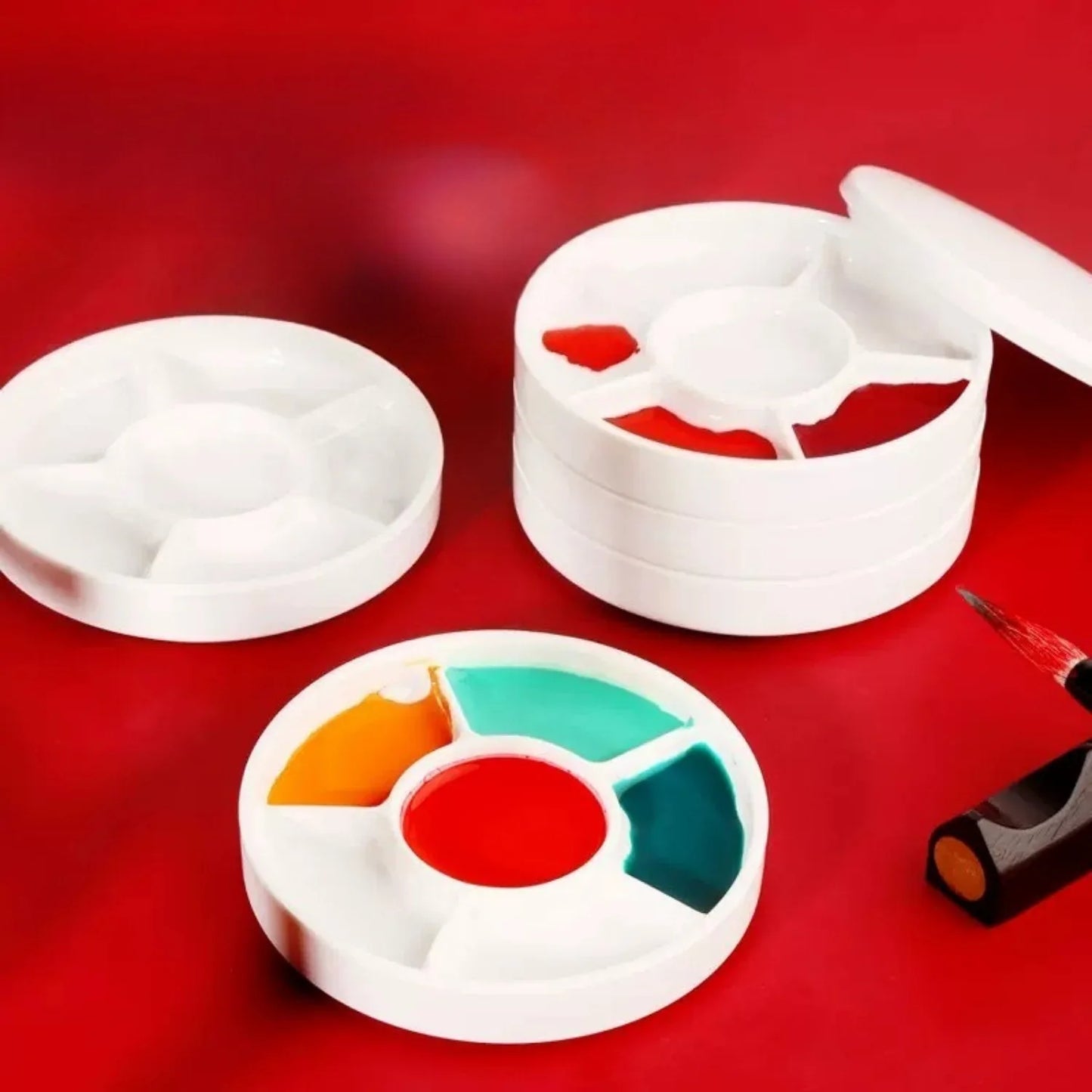 Imitation Porcelain Round Paint Palette with Lid – White Acrylic & Watercolor Tray for Artists