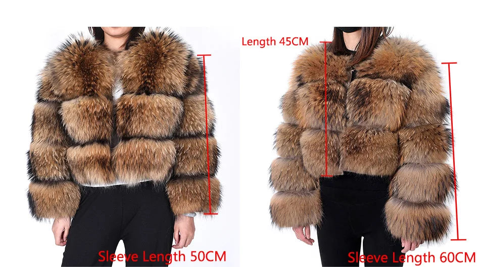 2025 Maomaokong Women’s Real Fur Coat – Natural Raccoon & Fox Fur Jacket with Hood, Warm Winter Outerwear