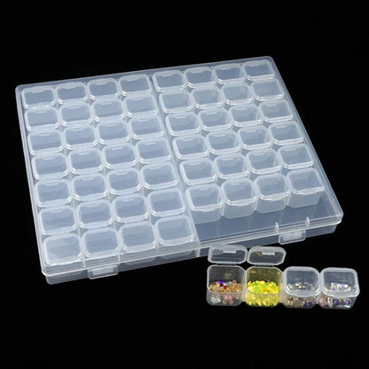 28/56 Grid Adjustable Plastic Storage Box with Label Stickers — Jewelry, Nail Art & Diamond Painting Accessories Organizer