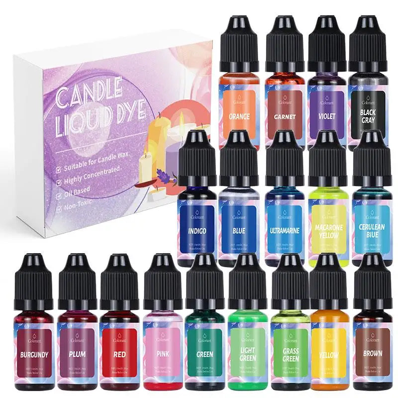 Candle Dyes Kit – Liquid Colorant Pigment Set for DIY Candle Making, Aromatherapy Soap, Soy Wax Dye & Mold Coloring Supplies