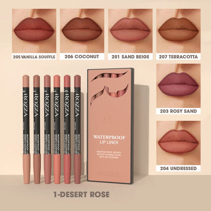 Rozza Waterproof Matte Lip Liner Pencil Set – Weightless, Precise, Super Soft & Blendable