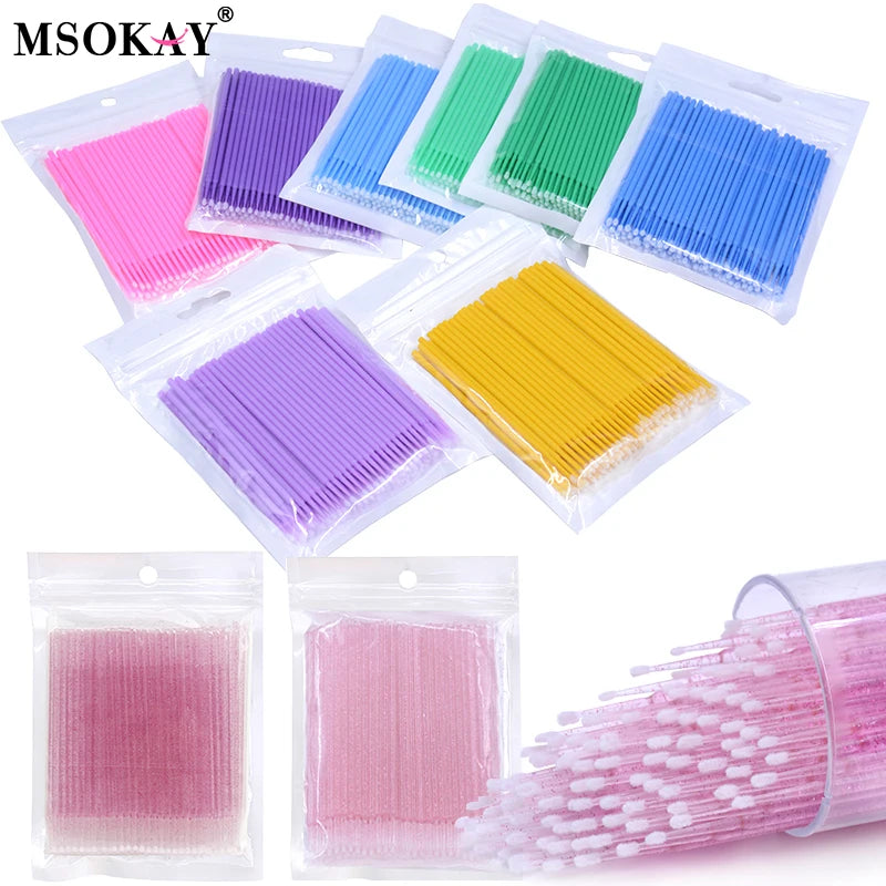 100pcs Eyelash Cleaning Brushes – Micro Cotton Swabs for Lash Extensions & Makeup Remover