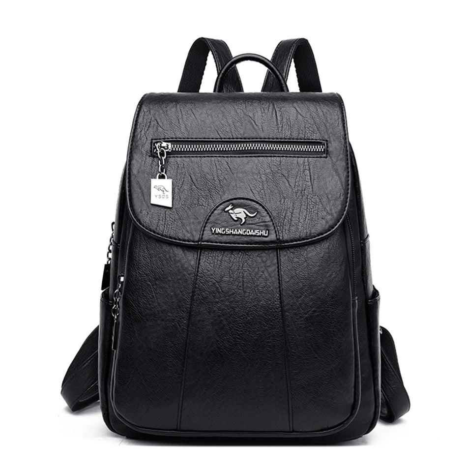 Women's Backpack 2022 - High-Quality Soft Leather, Large Capacity, Leisure Travel & School Bag for Teenage Girls - Black Mochila