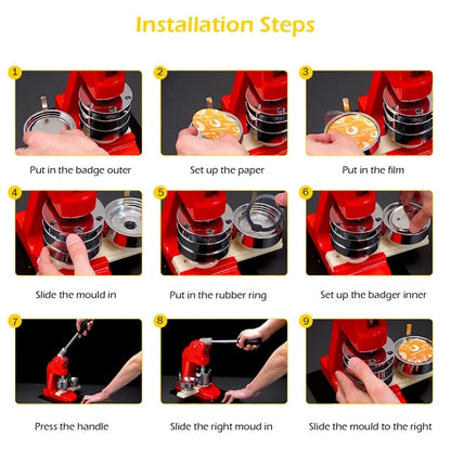 100 Sets Round Badge Pin Button Maker Machine - 25/32/37/44/58MM, DIY Punch Press Machine, Manual Badge Parts Consumables