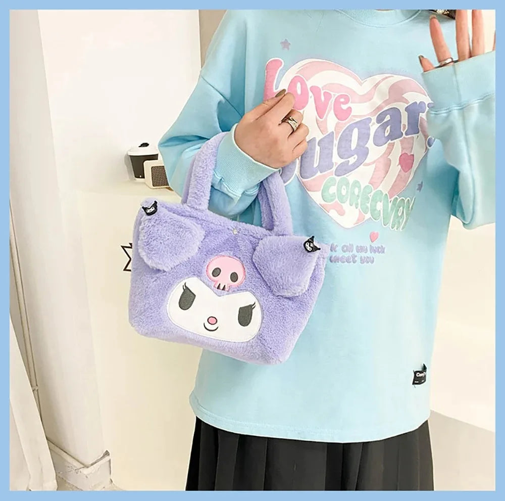 Kawaii Sanrio Kuromi Plush Backpack – Lolita Style Stuffed Animal Doll, My Melody Tote Bag for Women & Girls, Christmas Gift