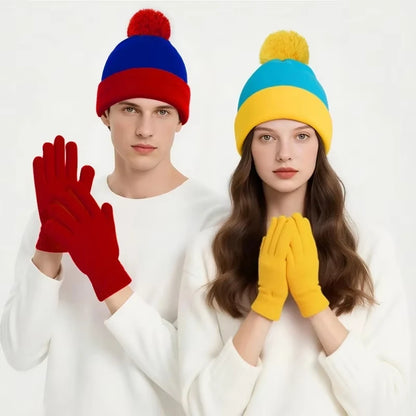 Unisex Christmas & Holiday Cosplay Set – Funny Knitted Beanie Hat with Gloves, Warm Winter Hat for Halloween & New Year
