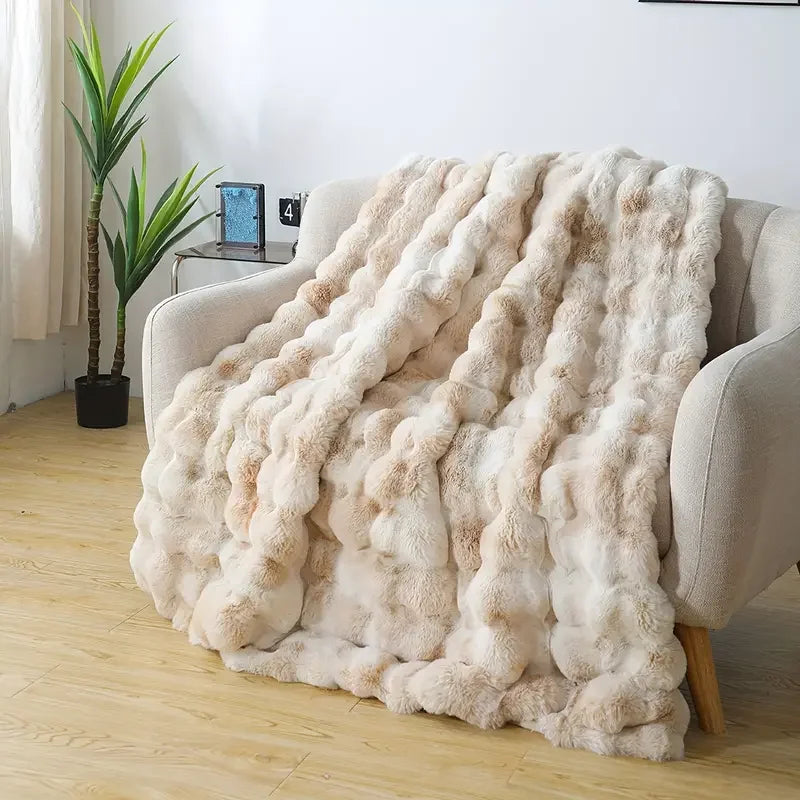 Cozy Faux Rabbit Fleece Throw Blanket – Soft Warm Plush 1pc Bed Sofa Blanket for Bedroom, Living Room & Dormitory Use