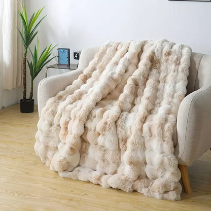 Cozy Faux Rabbit Fleece Throw Blanket – Soft Warm Plush 1pc Bed Sofa Blanket for Bedroom, Living Room & Dormitory Use