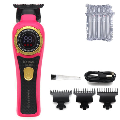 Kemei KM-999 Hair Trimmer for Men – DLC T-Blade, Zero Gapped, LED Display, Cordless USB Professional Hair Clipper