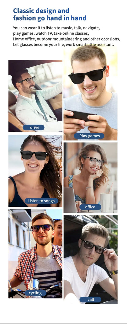 Hiwego Camera Smart Music Sunglasses – Wireless Bluetooth Headset with HIFI Sound, Earphones, Hands-Free Call & Driving Glasses