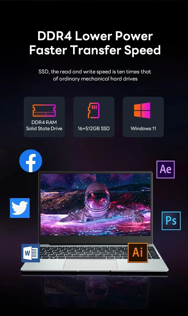 14.1" Portable Windows 11 Laptop – Intel Core i9-8950HK, 16GB RAM, 1TB/2TB SSD, HD Screen Notebook PC