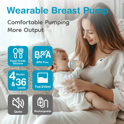 Hands-Free Wearable Electric Breast Pump - Lightweight Milk Collector with LED Display, 4 Modes, and 36 Adjustable Levels