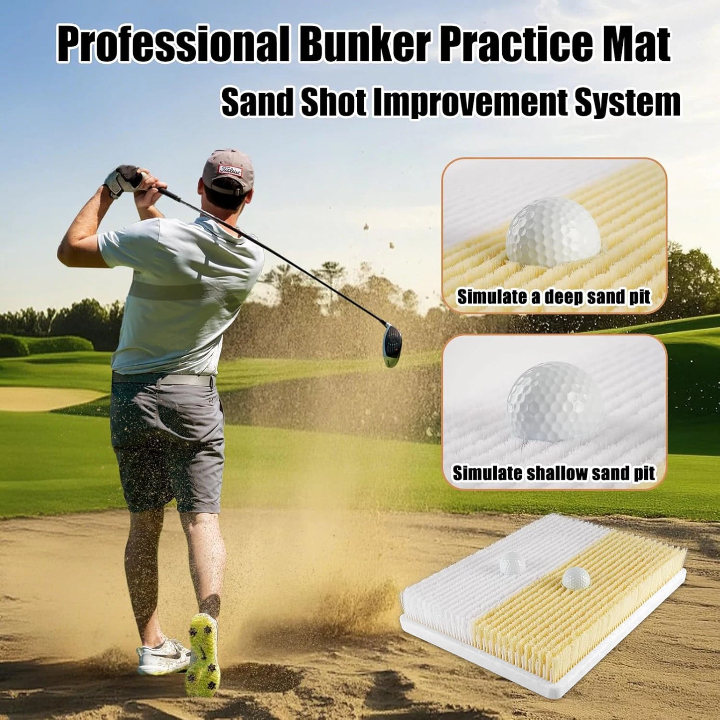 Golf Bunker Practice Mat – Dual Mode Sand Trap Trainer with Shallow & Deep Pit Simulation, Portable Golf Hitting Aid (15.5” x 11.6”)