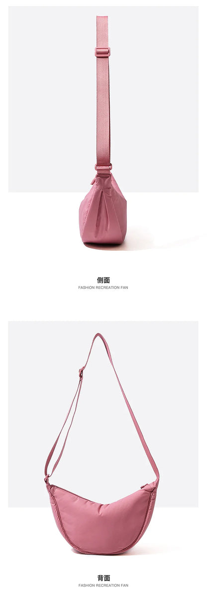 Solid Color Women's Portable Shoulder Bag – Simple Nylon Cloth Padded Crossbody Travel Purse & Messenger Bag