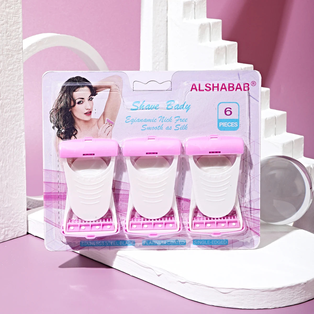 ALSHABAB 6PCS Disposable Razors for Women — Pink 1-Blade Manual Shaver for Body & Bikini Hair Removal