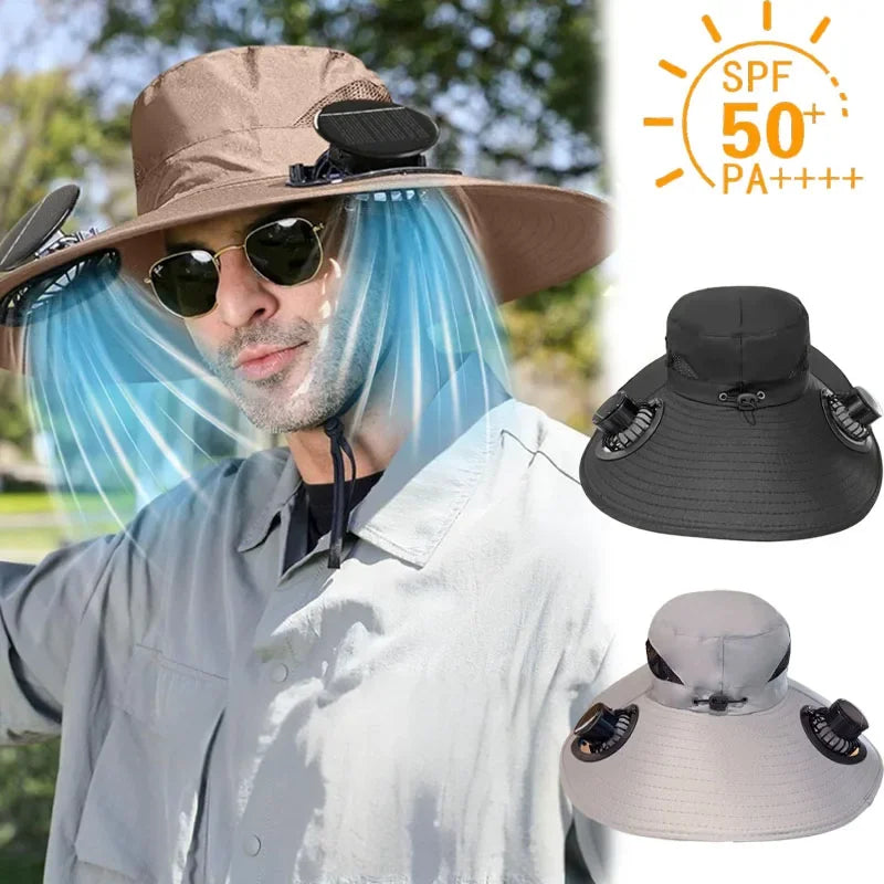 Men’s Quick-Dry Bucket Hat – Large Sun Hat with USB Rechargeable Solar Fan for Hiking, Camping & Fishing
