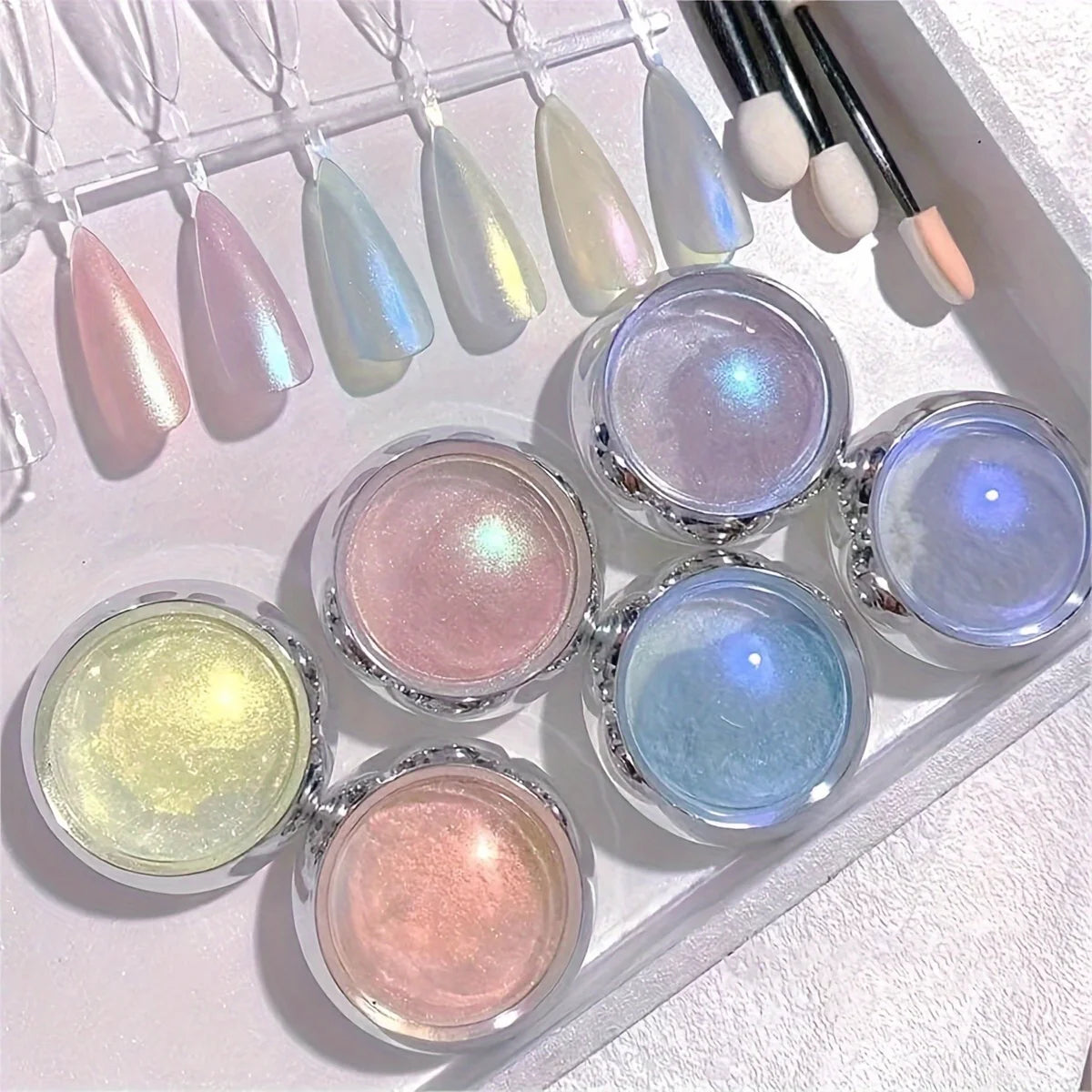 6pcs Shimmering Aurora Nail Powder – Multichrome Metallic Mirror Effect Chameleon Gel Polish