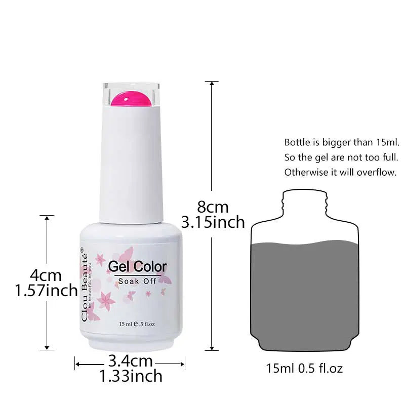 Clou Beaute 15ml Gel Nail Polish Set – Red Black White Green Neon UV Soak-Off Semi-Permanent Nail Varnish Base & Velvet Top Coat