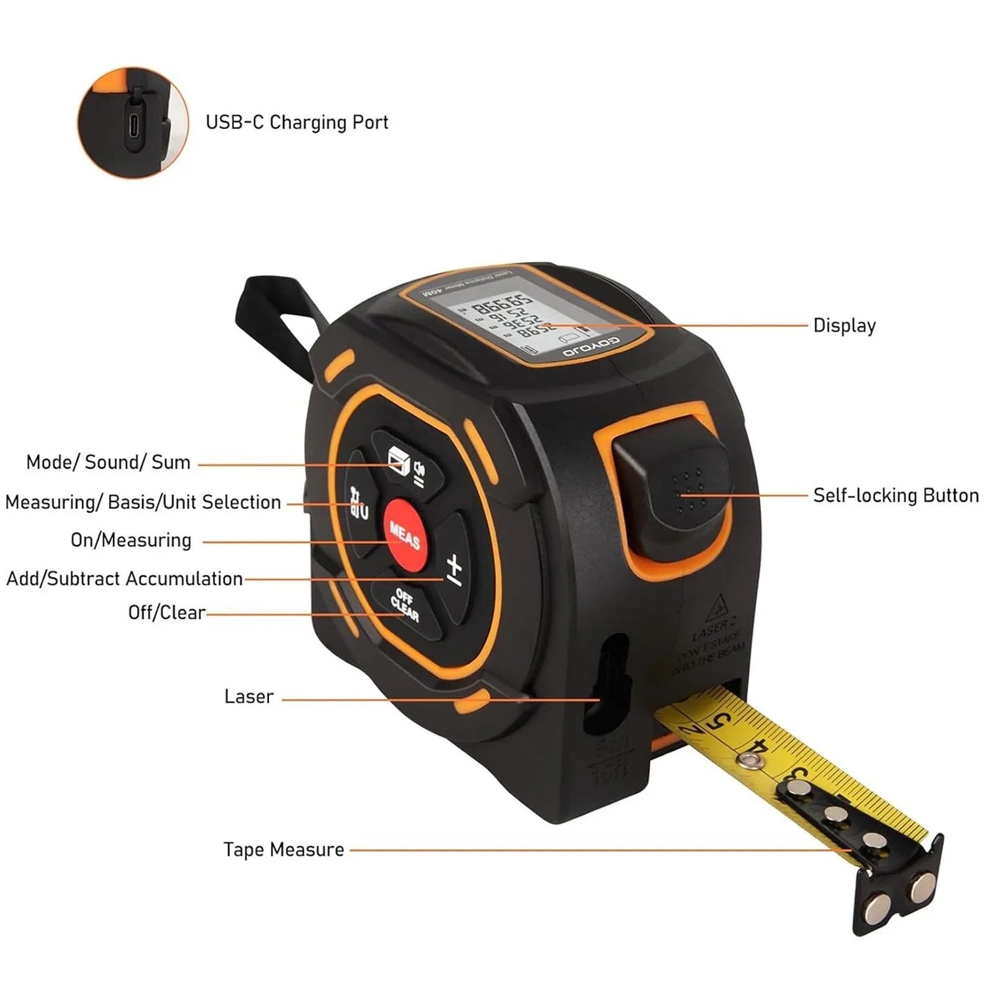 3-in-1 Laser Distance Measure 40/60M — Infrared Smart Ruler High-Precision Measuring Tool