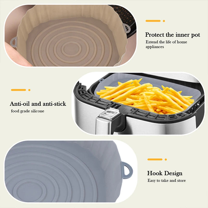 Reusable Air Fryer Silicone Pot & Baking Tray Set – 1/2/3PCS Silicone Basket for Pizza, Fried Chicken & Grill