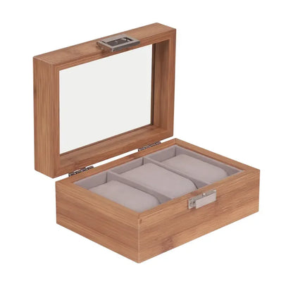 Bamboo Watch Box with Transparent Lid — 3/6/10/12 Grid Chinese Style Watch Storage Case for Men, Birthday Gift
