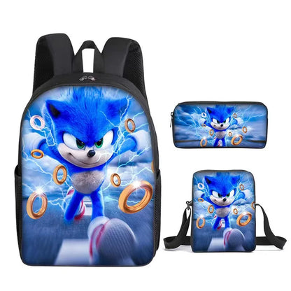 3PC Sonic Backpack School Bag Set – Anime Cartoon Zipper Backpack for Boys & Girls, Primary and Middle School Students