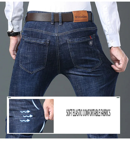 Men’s All-Match Brand Trousers – High-Quality Business Casual High Waist Denim Jeans for All Seasons