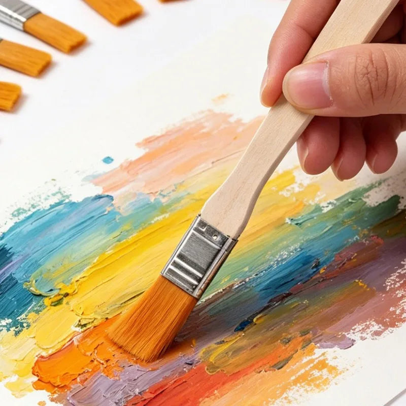Paint Brush Set - Soft Nylon Bristle Wooden Handle Brushes for Watercolor, Oil Painting, Drawing & Cleaning