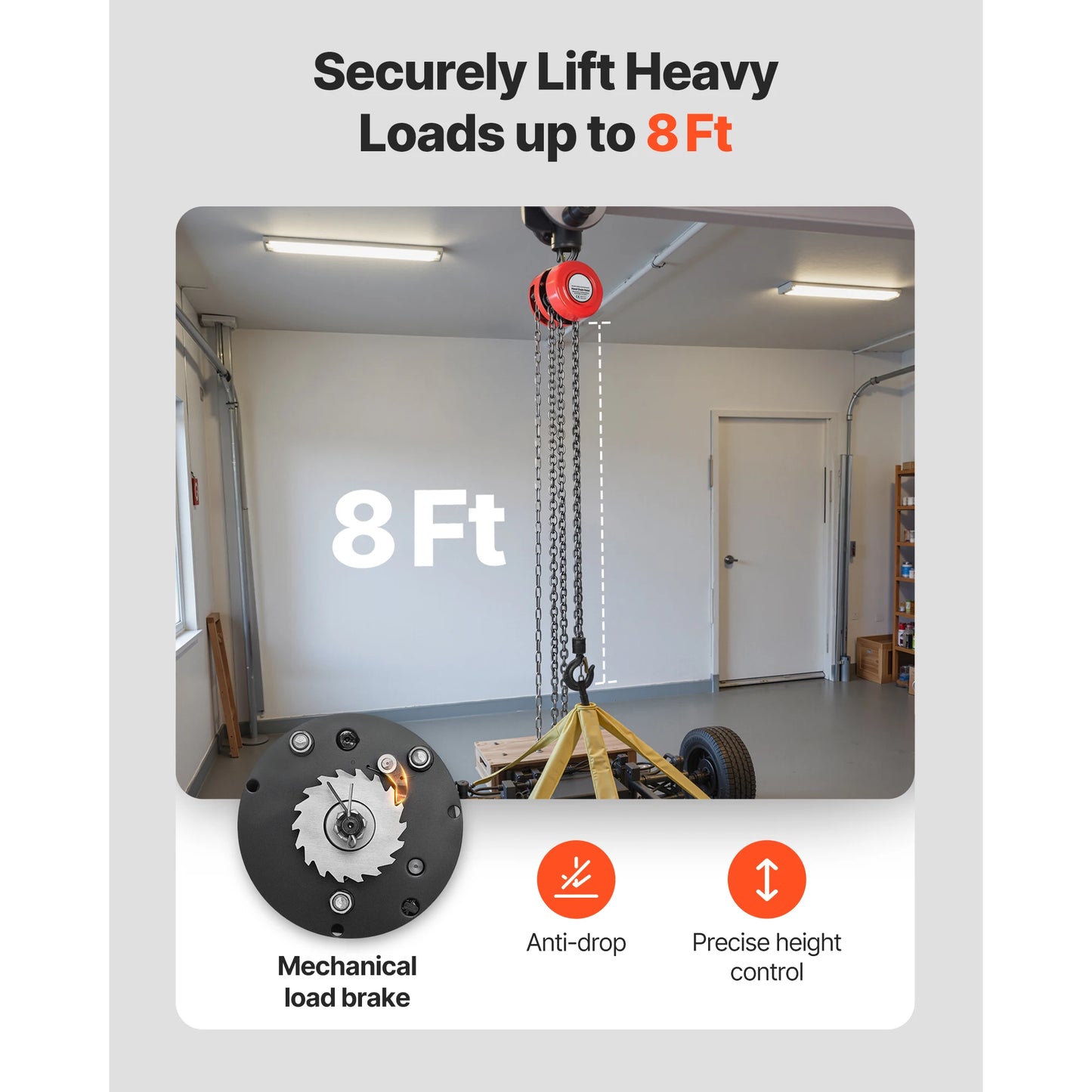 SucceBuy Manual Chain Hoist - 1T/2T Hand Chain Block with 8/10/20 ft Lifting Height for Garage & Warehouse