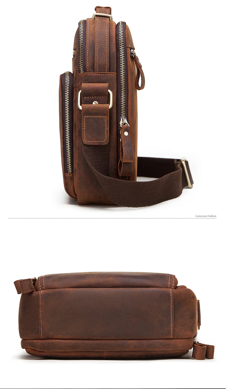 HUMERPAUL Genuine Leather Men's Shoulder Bag – Vintage Crossbody, Large Capacity Messenger Tote for Travel